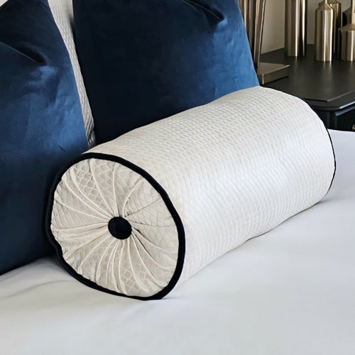 Diamond ivory bolster dark blue piping