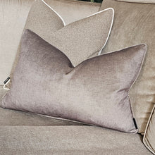 Load image into Gallery viewer, Cream boucle textured cushion with contrasting mink piping Archroll fabrics cushion