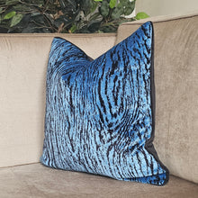 Load image into Gallery viewer, Romo fabrics Black edition limited edition blue velvet cushion / black velvet piping