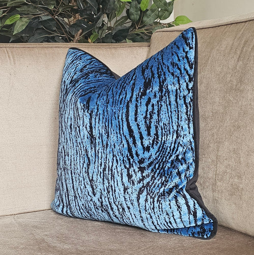 Romo fabrics Black edition limited edition blue velvet cushion / black velvet piping