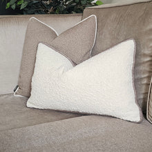 Load image into Gallery viewer, Cream boucle textured cushion with contrasting mink piping Archroll fabrics cushion