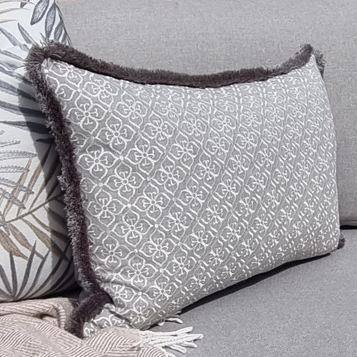 Calypso - grey/  ruche fringe cushion