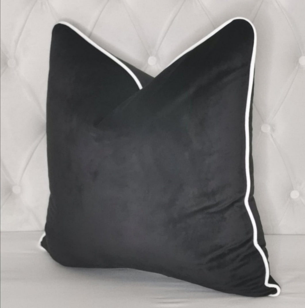 Black plush velvet contrasting cotton piping